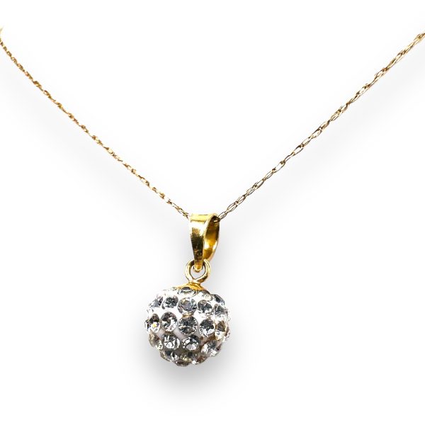 10k Yellow Gold Cubic Zirconia Disco Ball Pendant Necklace - Image 7