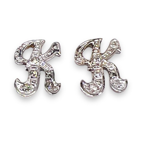 Initial "K" Diamond Letter Earrings 14k White Gold