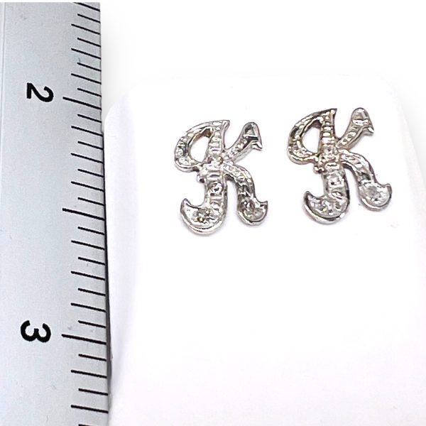 Initial "K" Diamond Letter Earrings 14k White Gold - Image 8