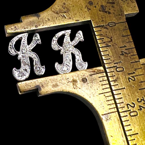 Initial "K" Diamond Letter Earrings 14k White Gold - Image 4