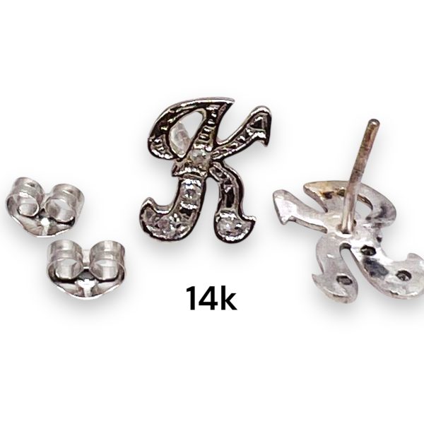 Initial "K" Diamond Letter Earrings 14k White Gold - Image 3