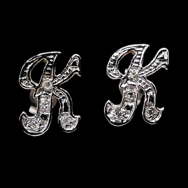 Initial "K" Diamond Letter Earrings 14k White Gold - Image 2