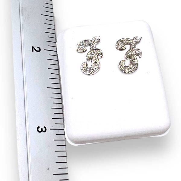 14k White Gold Diamond Earrings Letter "F" Initial - Image 6