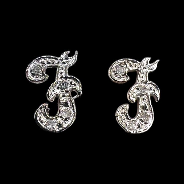 14k White Gold Diamond Earrings Letter "F" Initial - Image 2