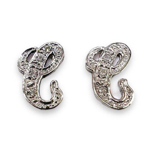 Initial "e" Earrings Cursive Diamond 14k Gold Letter