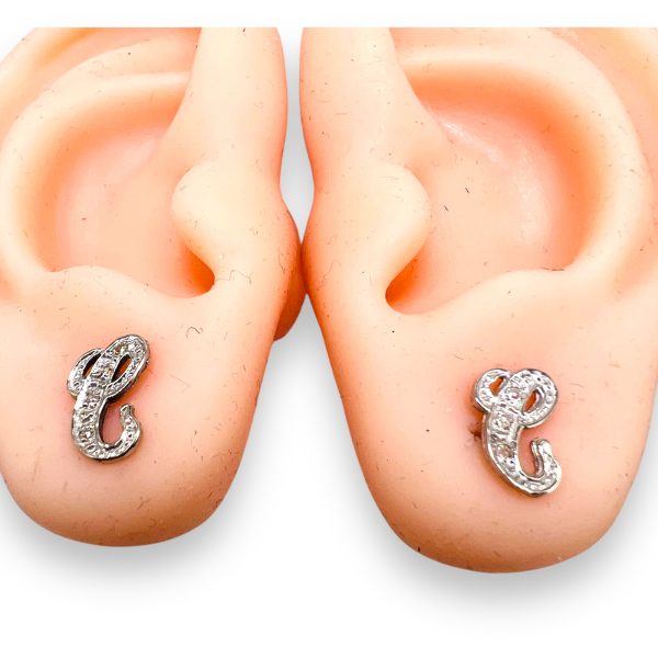 Initial "e" Earrings Cursive Diamond 14k Gold Letter - Image 7