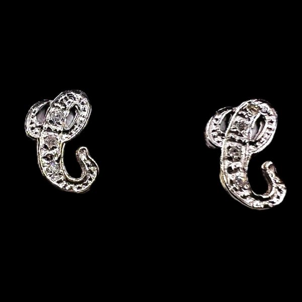 Initial "e" Earrings Cursive Diamond 14k Gold Letter - Image 2