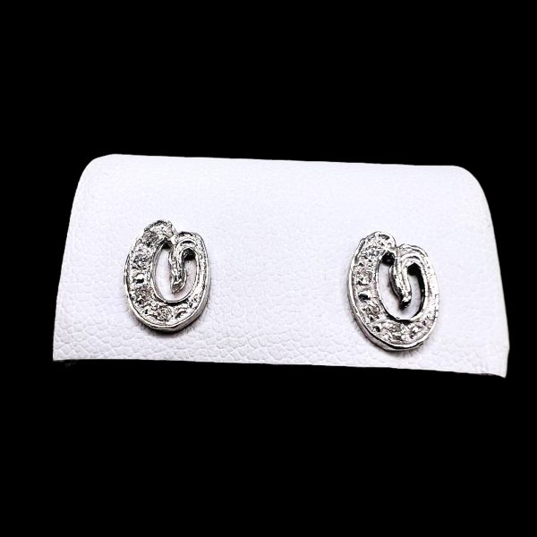 Initial 'O' Diamond Letter Earrings 14k White Gold - Image 2