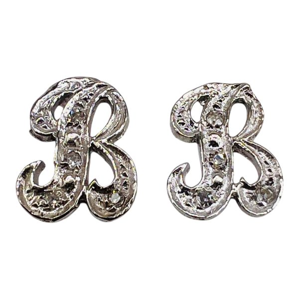 14k White Gold Letter "B" Diamond Cursive Initial