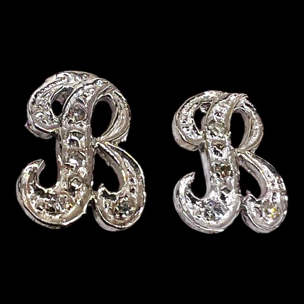 14k White Gold Letter "B" Diamond Cursive Initial - Image 2