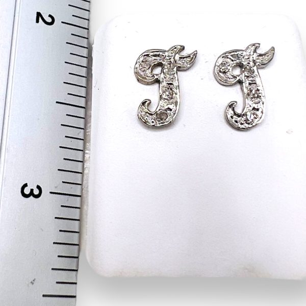 Diamond Initial 'T' Earrings 14k White Gold Letter - Image 5