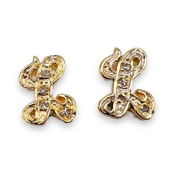 Diamond Earrings with 'L' Initial 10k Yellow Gold Letters