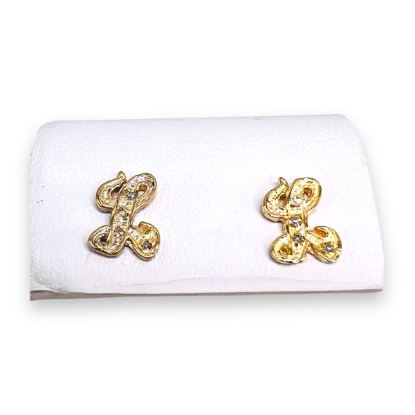 Diamond Earrings with 'L' Initial 10k Yellow Gold Letters - Image 7