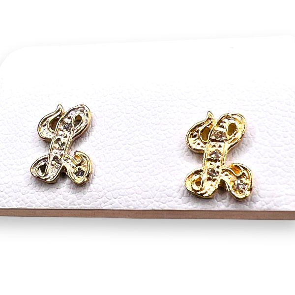 Diamond Earrings with 'L' Initial 10k Yellow Gold Letters - Image 8