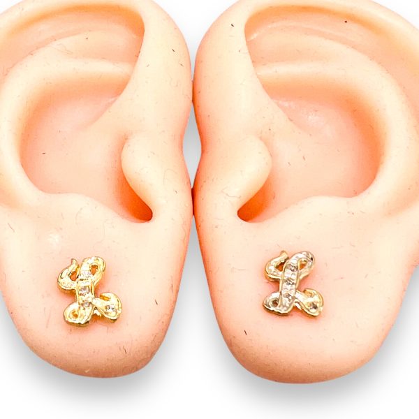 Diamond Earrings with 'L' Initial 10k Yellow Gold Letters - Image 11