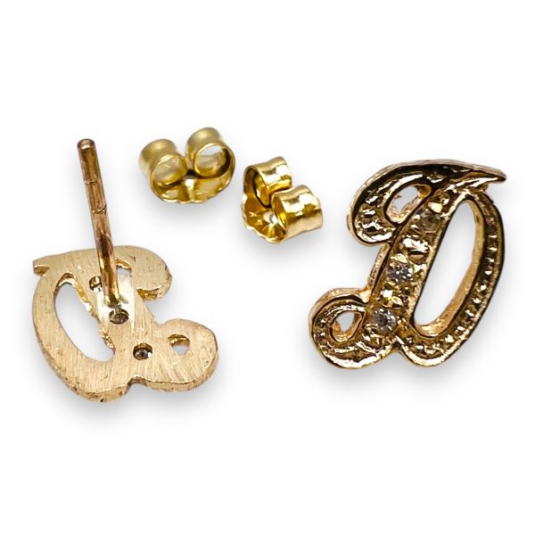 14k Yellow Gold Diamond Initial "D" Letter Earrings - Image 4