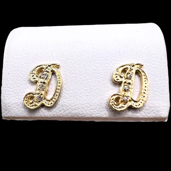 14k Yellow Gold Diamond Initial "D" Letter Earrings - Image 5