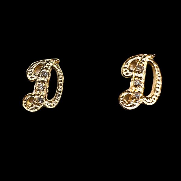 14k Yellow Gold Diamond Initial "D" Letter Earrings - Image 3