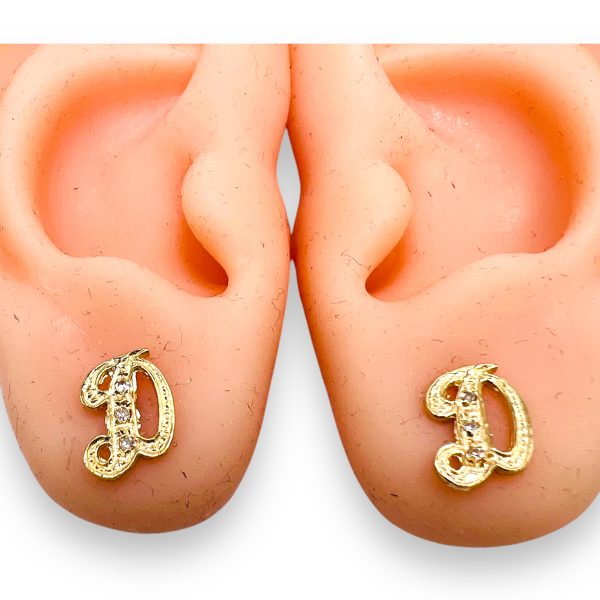 14k Yellow Gold Diamond Initial "D" Letter Earrings - Image 6