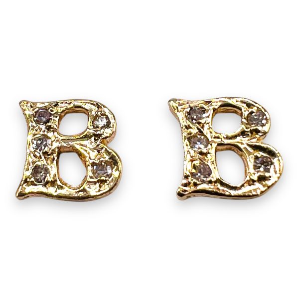 Diamond Initial "B" Letter Earrings 14k Yellow Gold