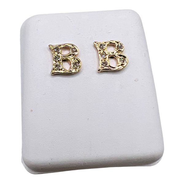 Diamond Initial "B" Letter Earrings 14k Yellow Gold - Image 3