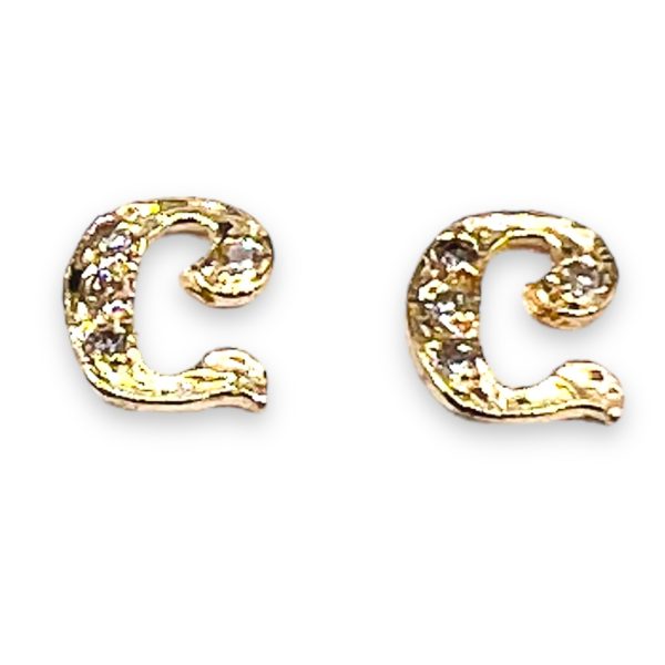 14k Yellow Gold Letter "C" Earrings Diamond Initials