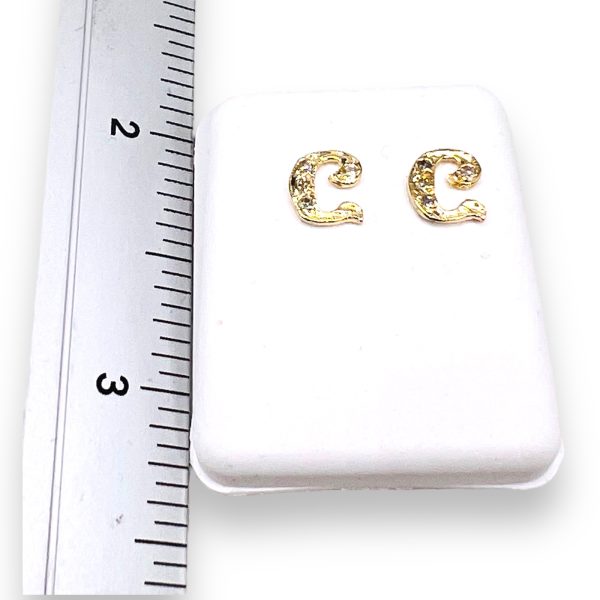 14k Yellow Gold Letter "C" Earrings Diamond Initials - Image 6